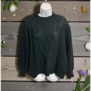 SO Black Pullover Cable Knit Sweater Sz Medium Chunky Balloon Long-Sleeve